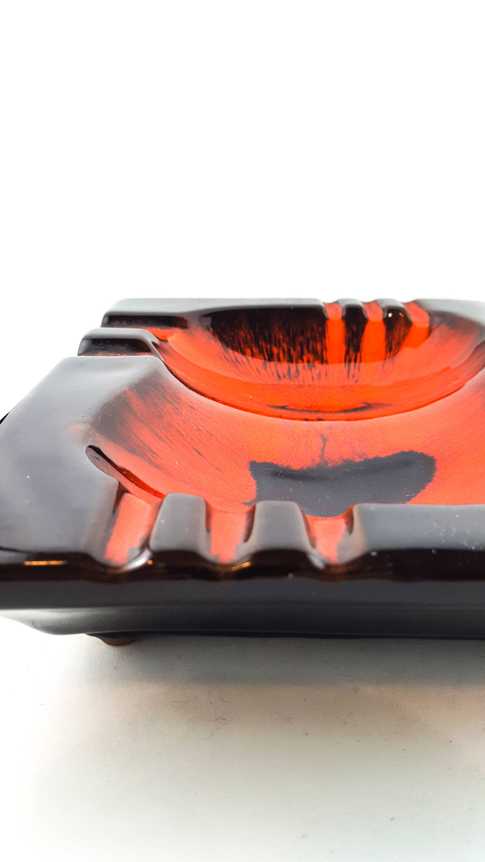 Beauty of a Mid Century Atomic Red Drip Glaze Ashtray/Trinket Dish