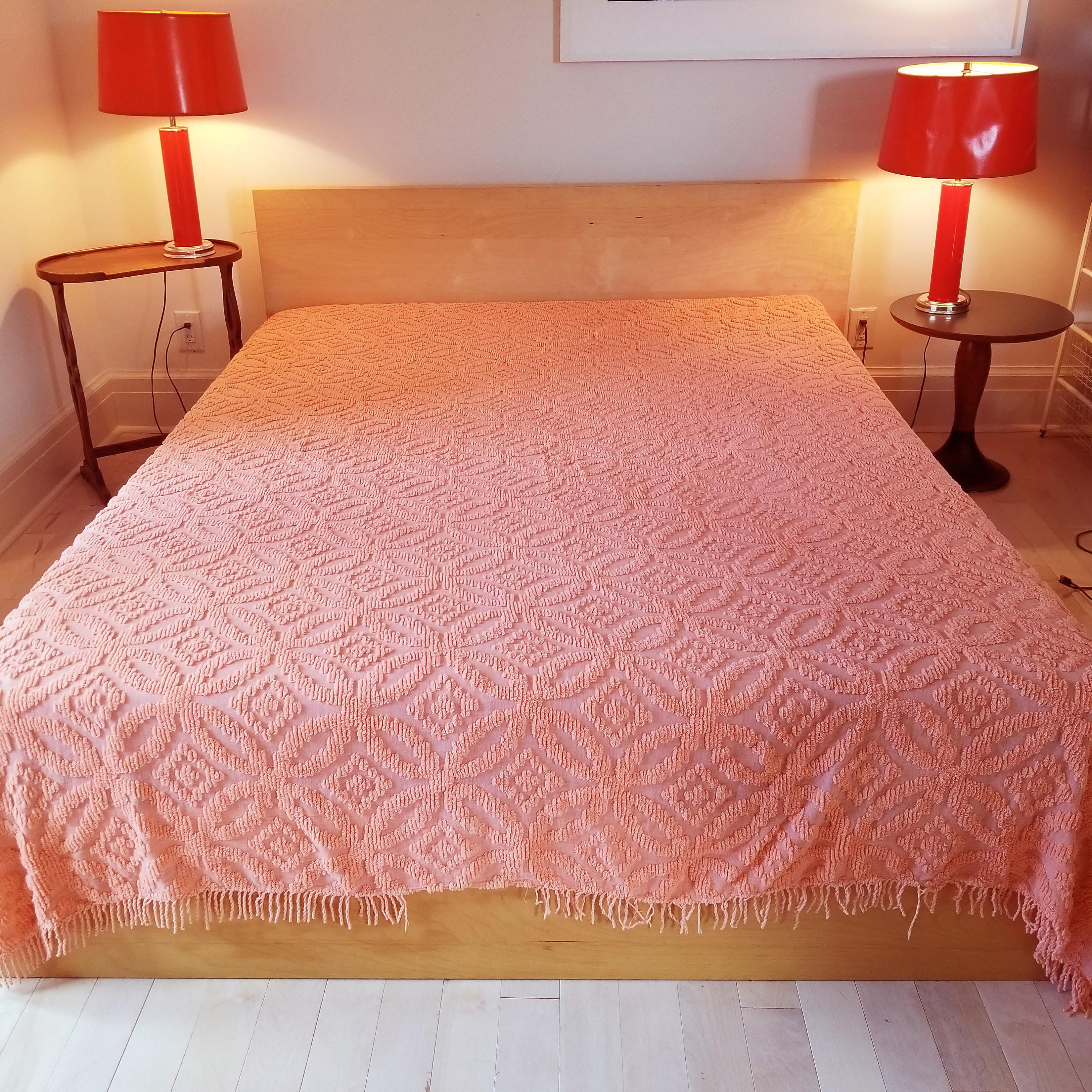 Salmon Colored Double Chenille Bedspread in Double Wedding
