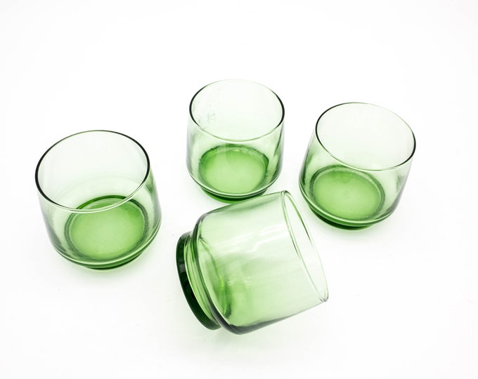 Stunning Set of 4 Mid Century Green Roly Poly Lo Ball Glasses