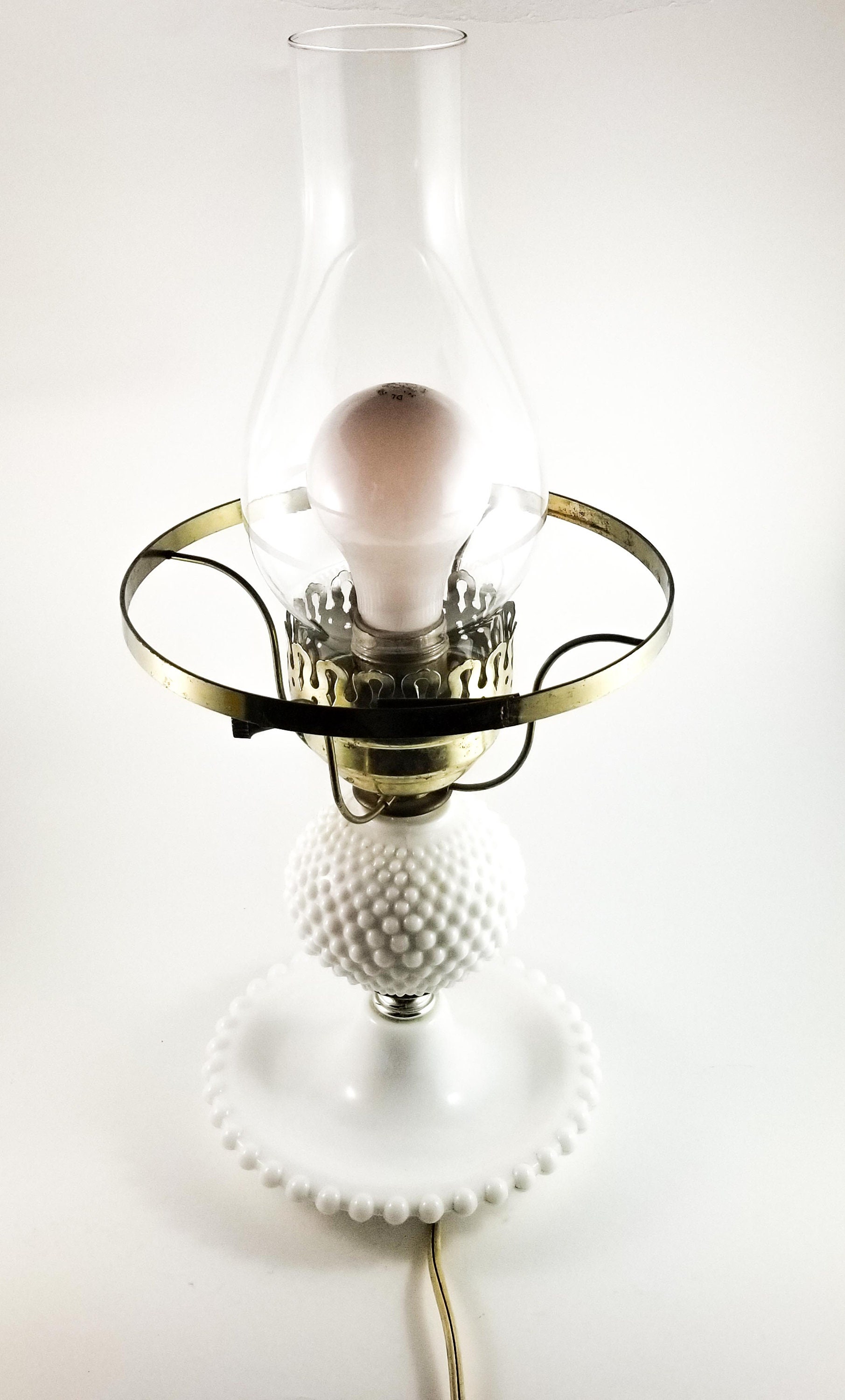 Vintage Milk Glass Hobnail Lamp With Glass Hurricane ...