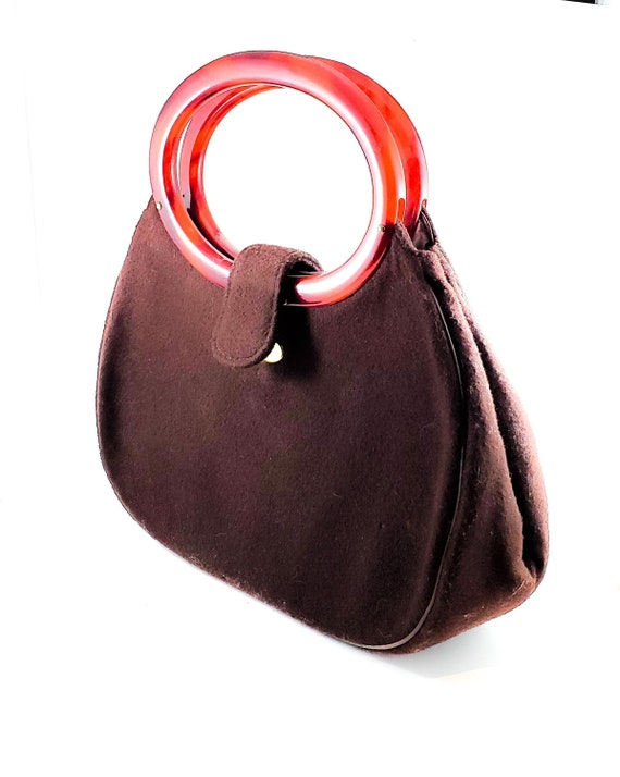 1950 s Vintage Brown Wool Handbag With Acrylic Tortoise Handles Etsy
