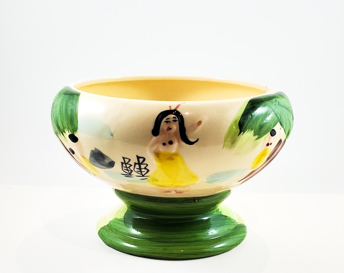 Hand Painted Hawaiian Tiki Island Hula Girl Ceramic Planter