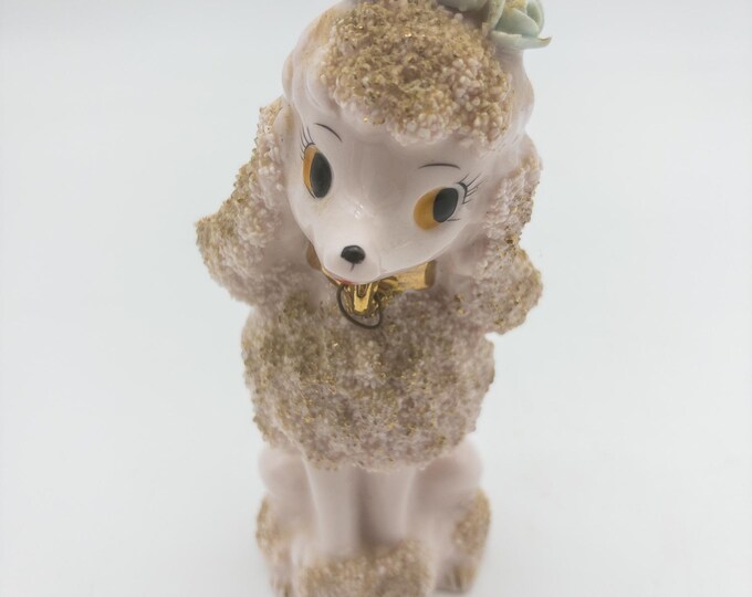 Fantastic Pink and Gold Spaghetti dog 1950's Porcelain with Gold collar and roses on head