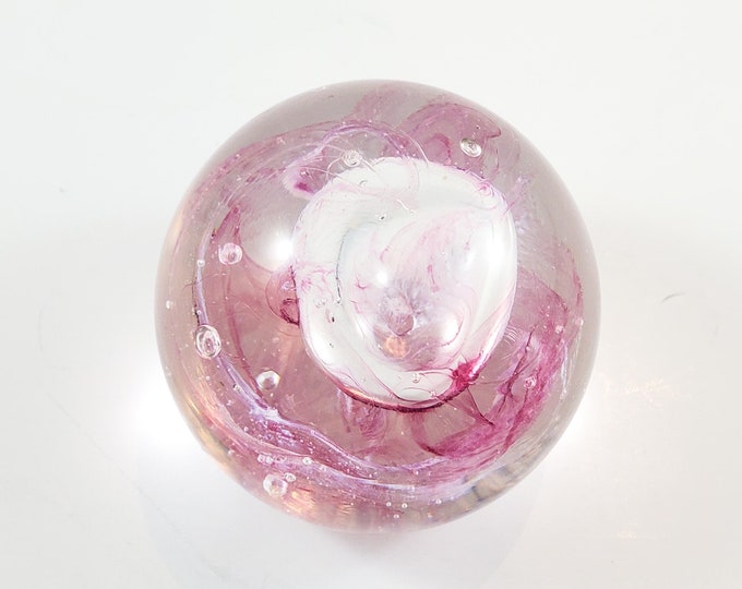 Caithness paperweight Pink and White Bubble, Signed, Art Glass, Collectible Glass