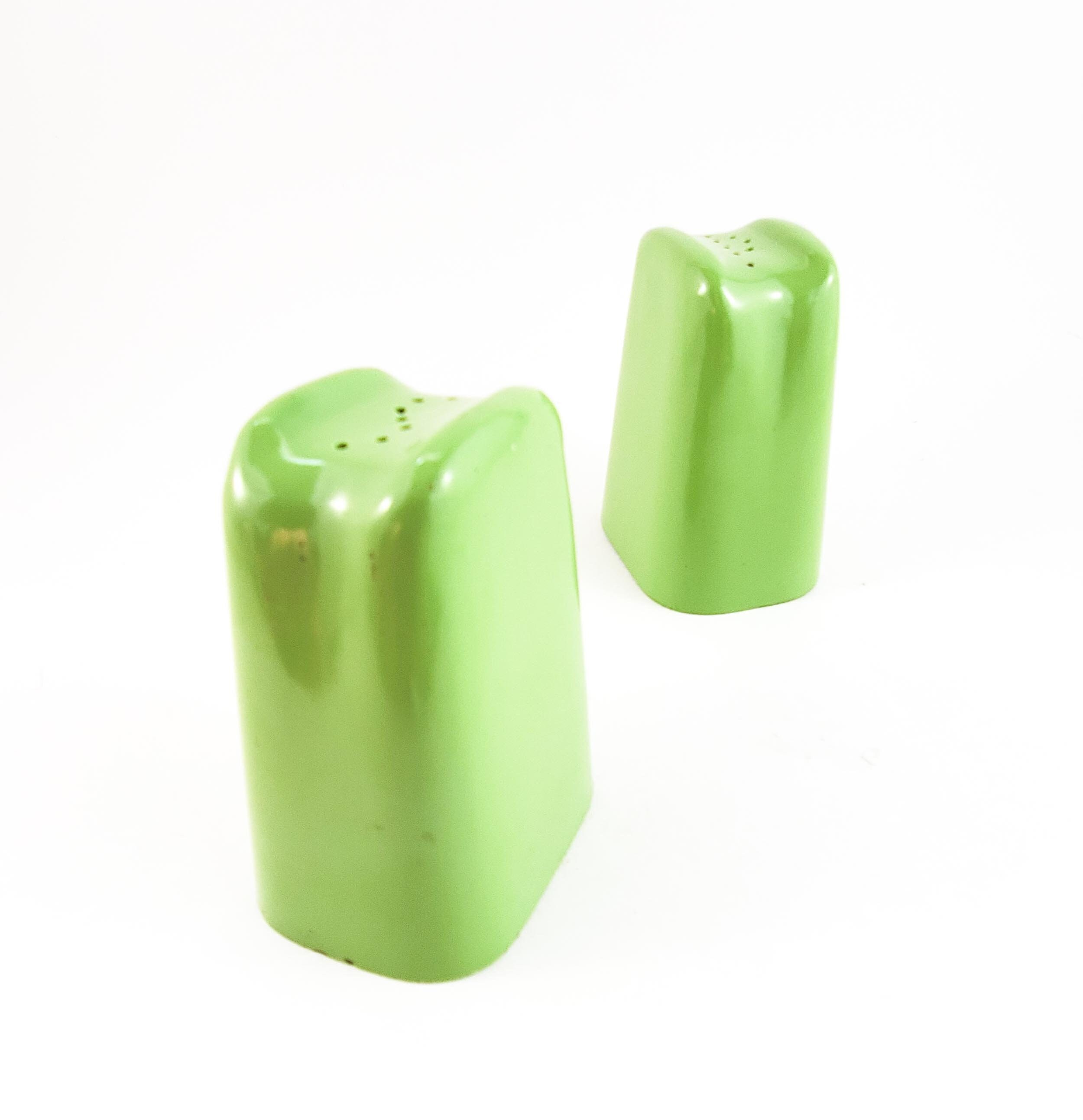Simple MCM Green Salt and Pepper Shakers with Stoppers