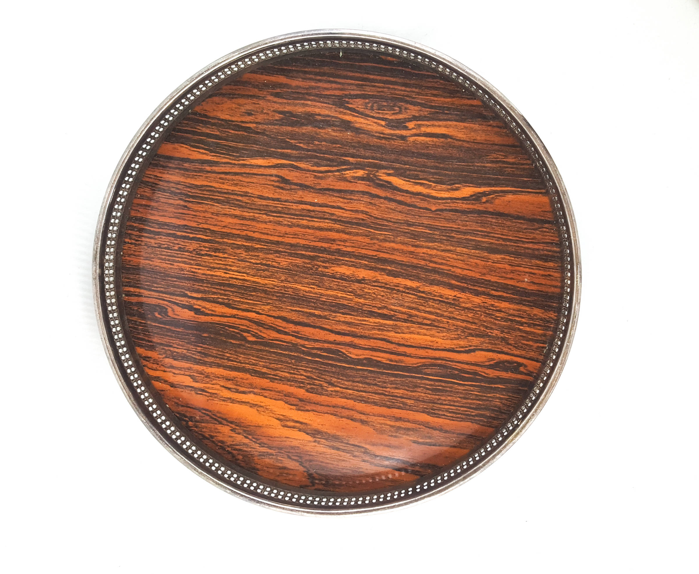 Retro Mid Century Modern Formica Faux Wood and Silver Plate Tray/Platter