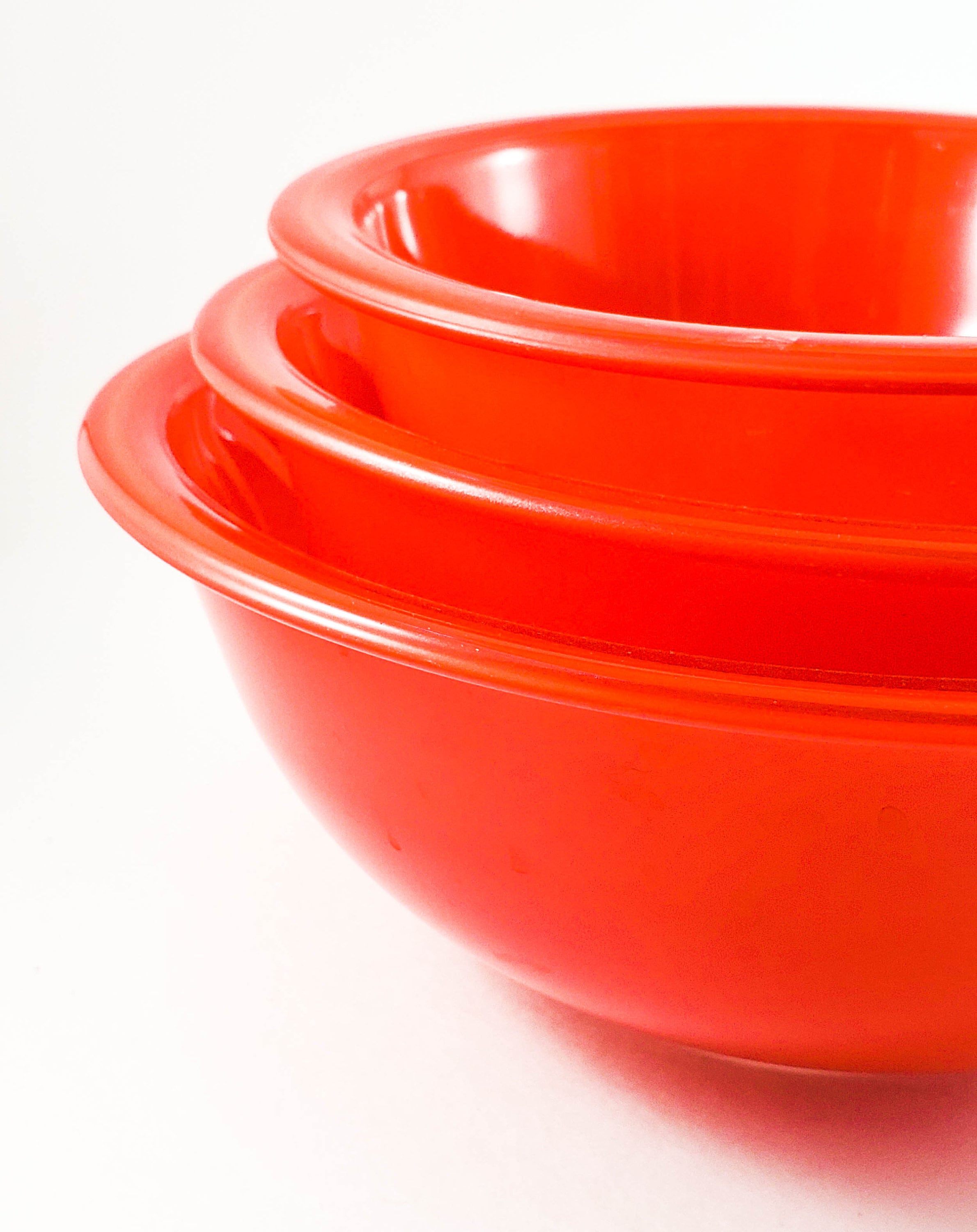 Set of Three RED Pyrex Clear Bottom RED Mixing Bowls