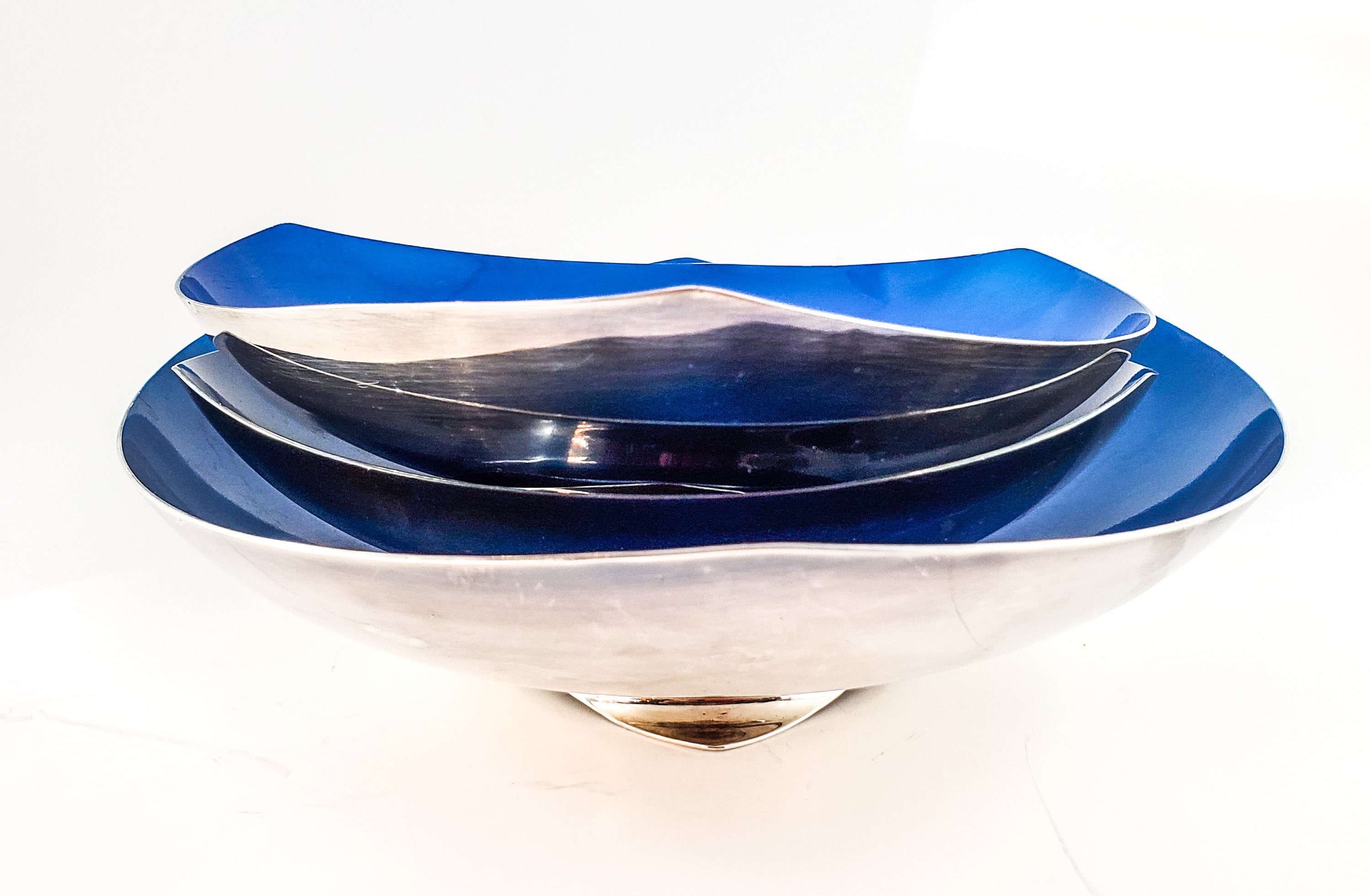 Mid Century Kronen Danish SilverPlate and Blue Enamel Bowls