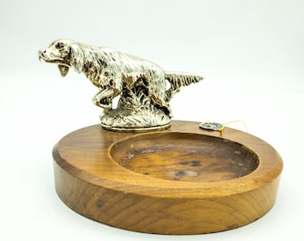 Pointer Dog Wood and metal Ashtray/Trinket Dish.