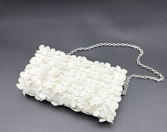 Magnificent Sondra Roberts white Bag with Fabric Flowers with centre bead over all.