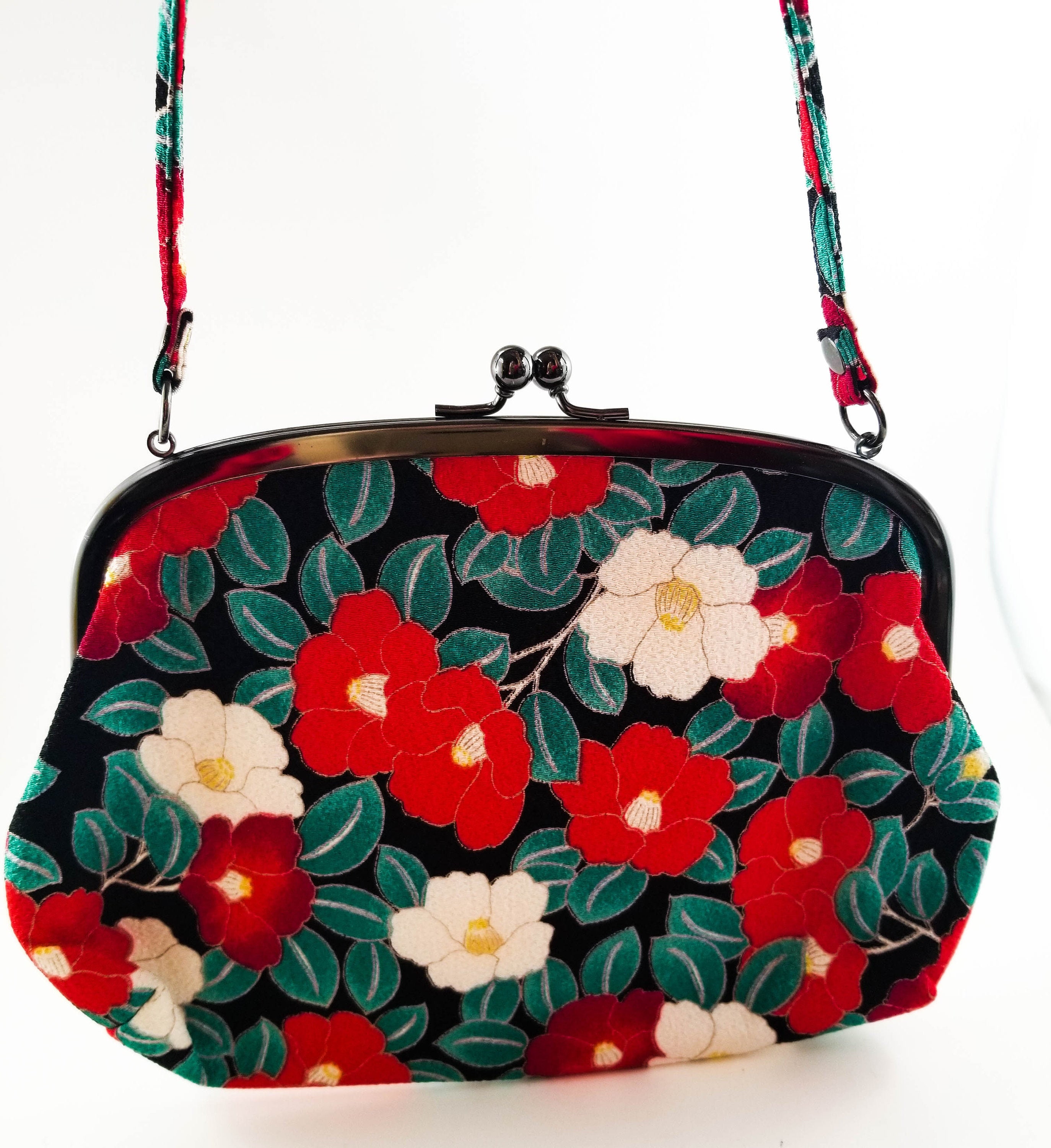 Fabulous Boho Embroidered Floral Bag with Red and White Flowers and
