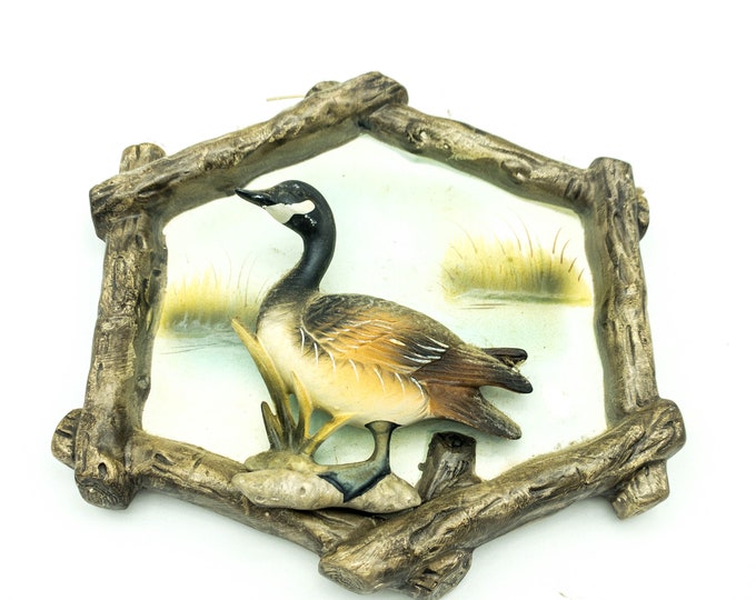 Vintage Ceramic Hand-painted Canada Goose Wall Plaque. Anthropomorphic Retro Ceramic Bathroom Wall Art. 3D Canada Goose Wall Art