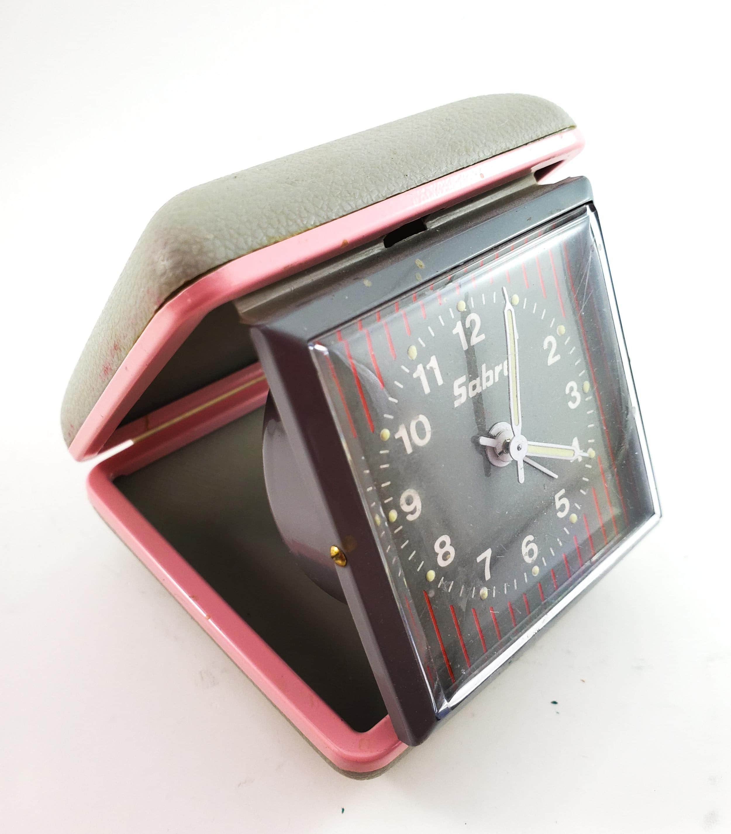 Pink Travel Alarm Clock with Pink and Gray Case Pink folding mechanical