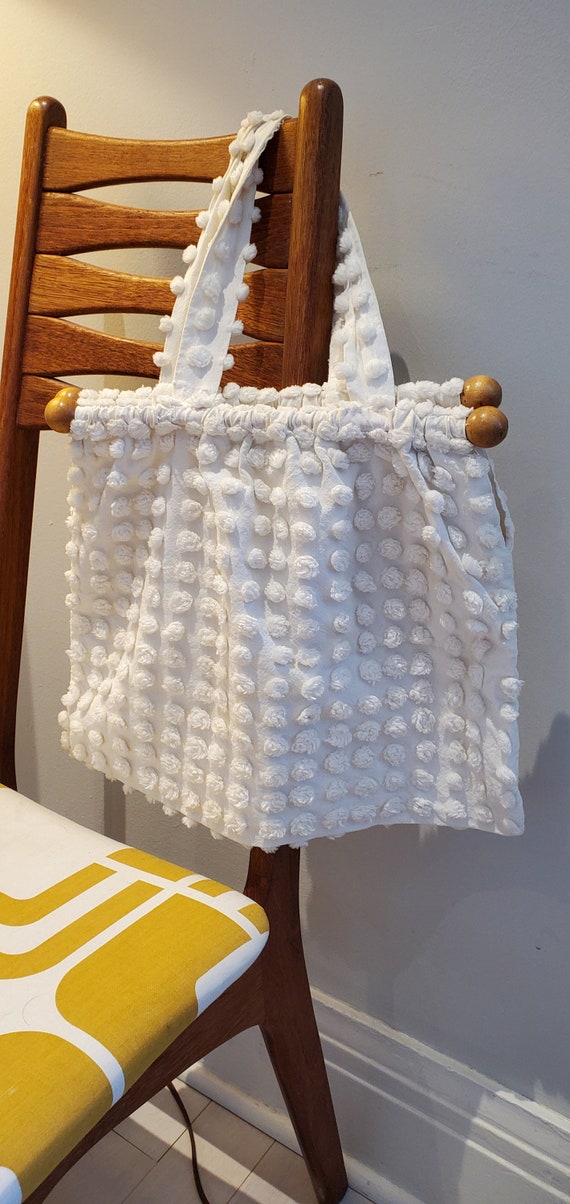 Fabulous Boho White Chenille Fabric Purse with 195