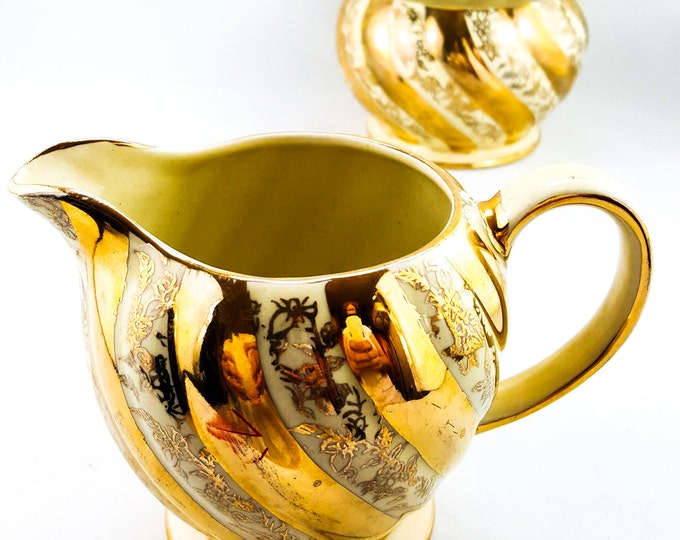 Gorgeous Vintage Sadler Gilt Swirl Cream and Sugar
