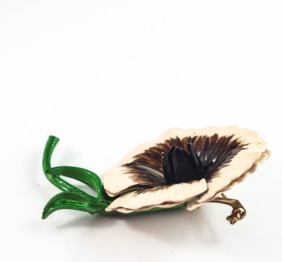 Lovely Brown Floral PANSY Brooch/Pin with tiny Ye… - image 5