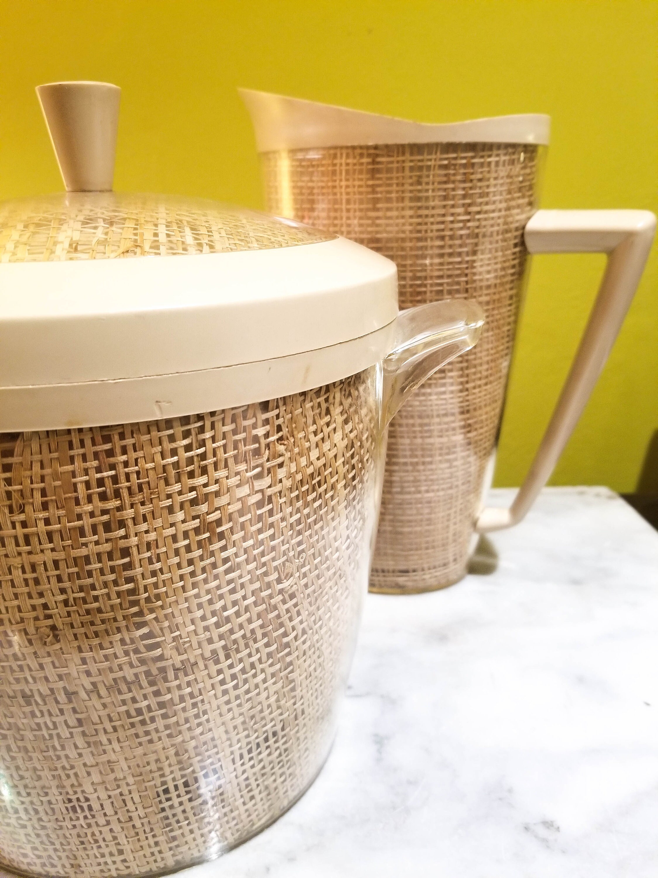 Vintage Raffia Ware Ice Bucket and Matching Pitcher/Collectible Raffia