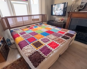 Stunning Crochet Blanket, Granny Square Bedspread Throw, Tv Blanket,Boho Style Blanket, Vintage Blanket Single or Full Bed, 75"x104"