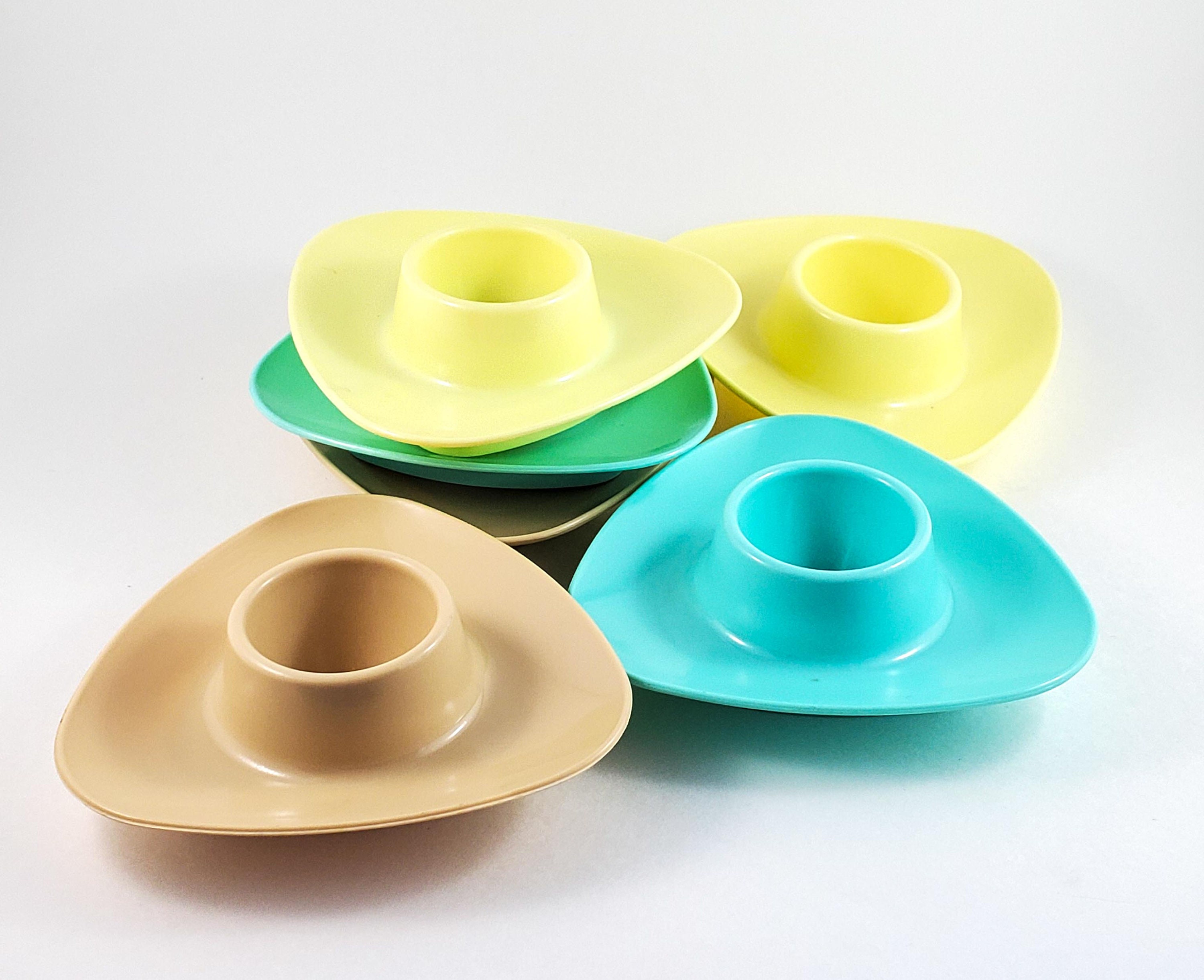 Mid Century Plastic Egg Cups Set of Three Pastel Colors Plastic Egg