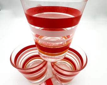 Cool Set of Mid Century Red and White Striped Glasses
