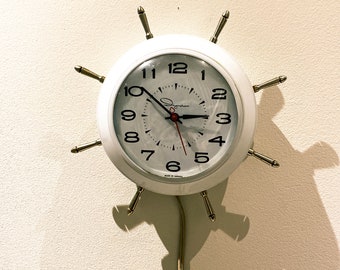 1960's Hard Ingraham Nautical Electric Wall Clock with Chrome Fittings