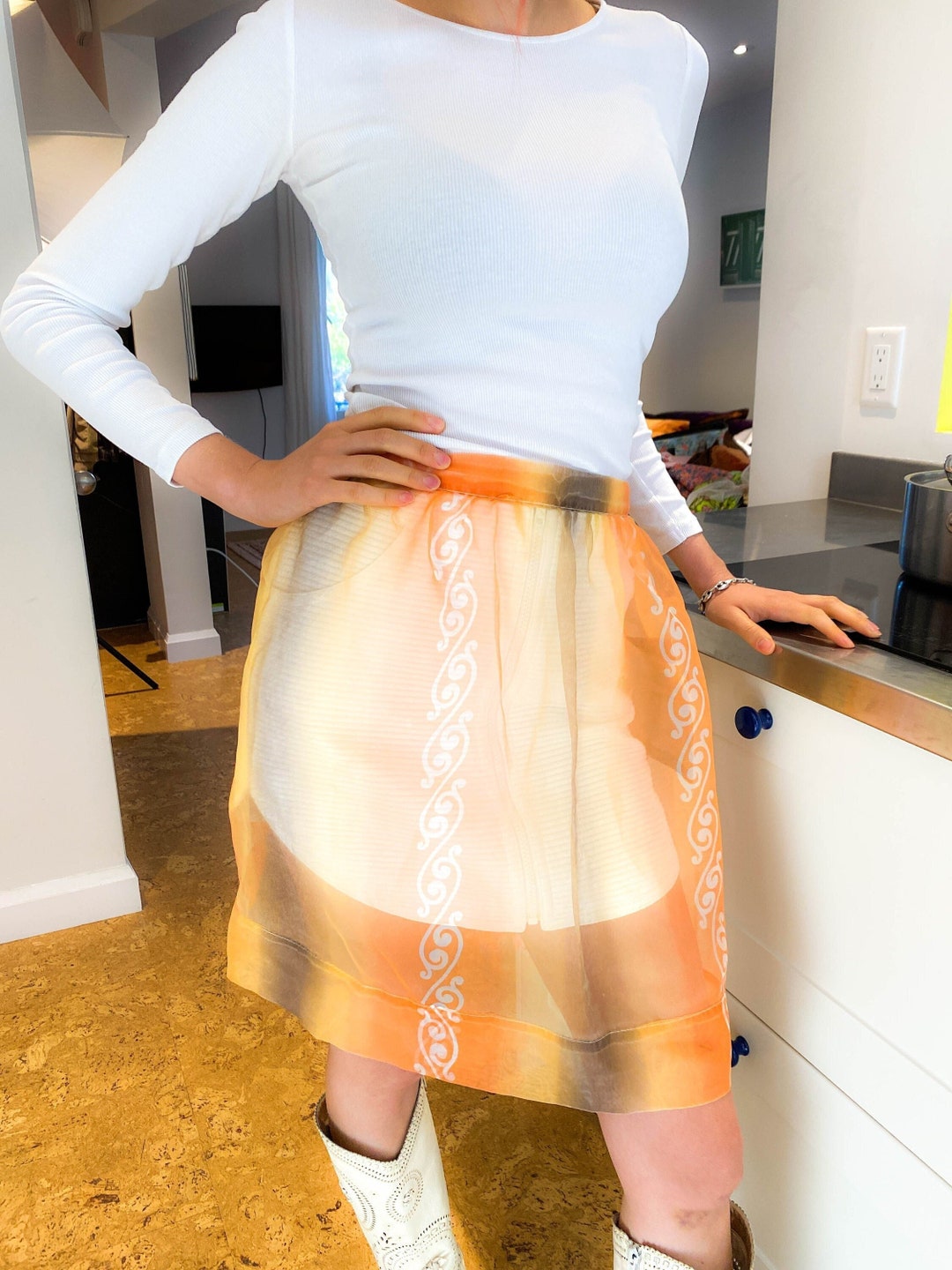1960's Orange and White Organza 1/2 Apron - Etsy