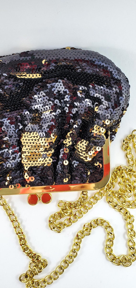 Magnificent Hand Sequinned Gold and Black  Evenin… - image 5