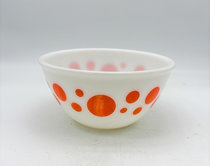Vintage Federal Beautiful RED POLKA DOT Milk Glass Bowl Heat Proof Bowl Federal Glass