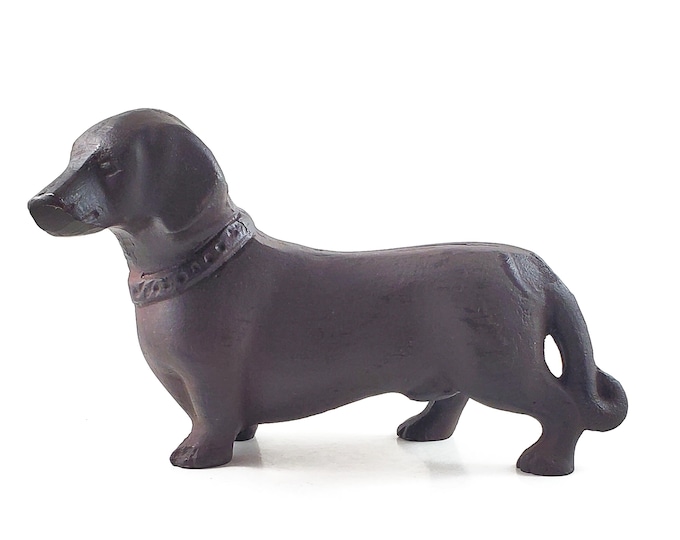 Fabulous Vintage Cast Iron Dachshund sculpture.Weiner Dog. Door Stop. Fathers Day Gift. Vet Gift.