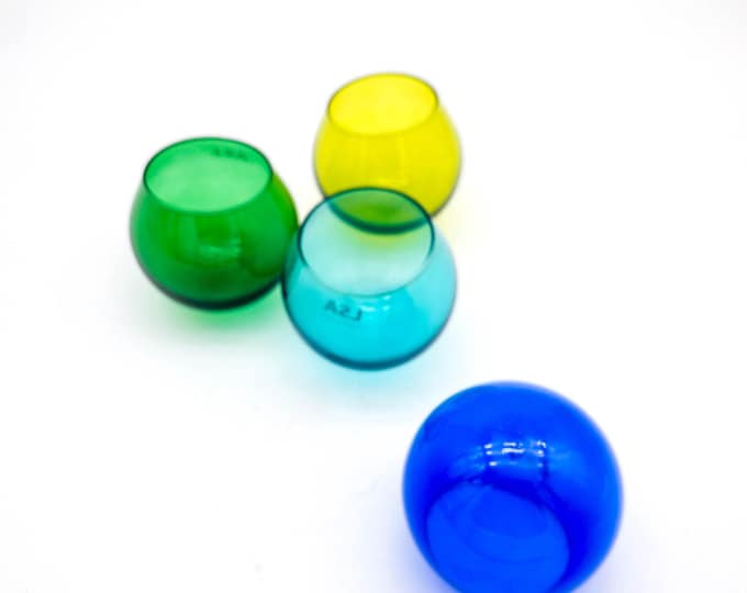 Absolutely Stunning Set of 4 Mid Century Smokey Roly Poly Lo Ball Glasses