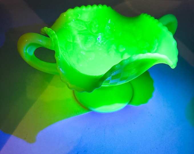 Gorgeous EAPG Scalloped Rim  Footed Bowl - Green Uranium Glass Dish. Housewarming Gift