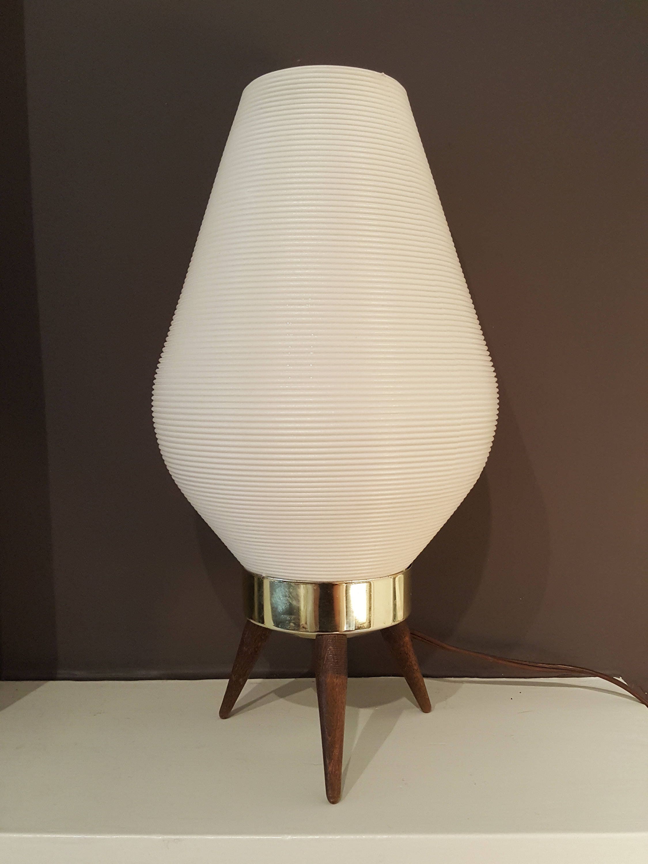 Fabulous Mid Century Vintage Teak and White Plastic Table Lamp Accent Light
