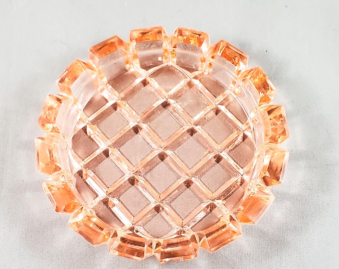 Sweet Little Personal Peach Ashtray in waffle cut glass.