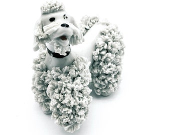Fantastic White Spaghetti Poodle 1950's Porcelain with red tongue Poised