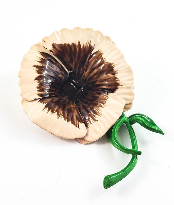 Lovely Brown Floral PANSY Brooch/Pin with tiny Ye… - image 7