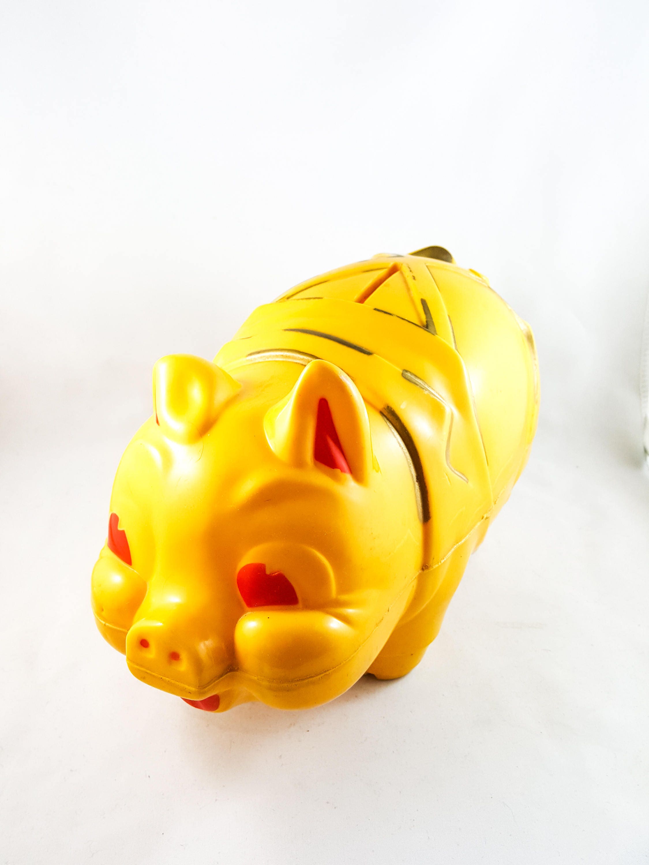 Classic Plastic Piggy Bank in Yellow Jumper Plastic Pig