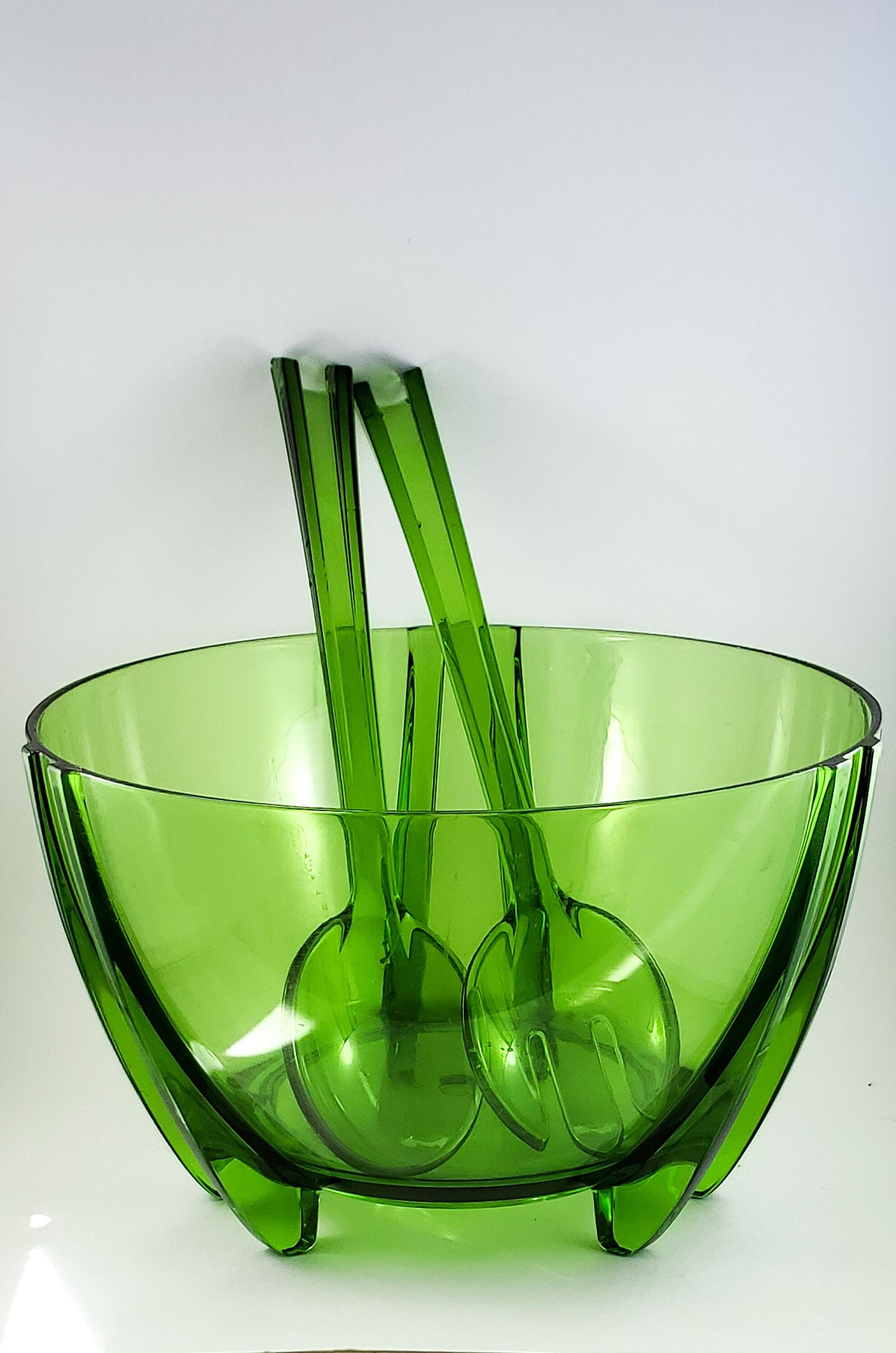Green Acrylic Salad/Fruit Bowl with Servers