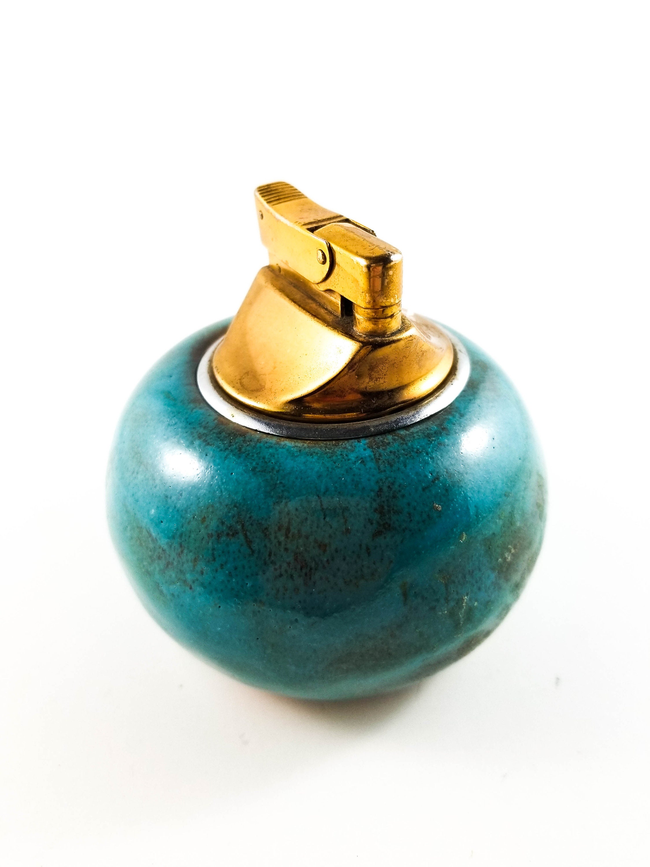 Beautiful Round Ceramic and Brass Vintage Lighter