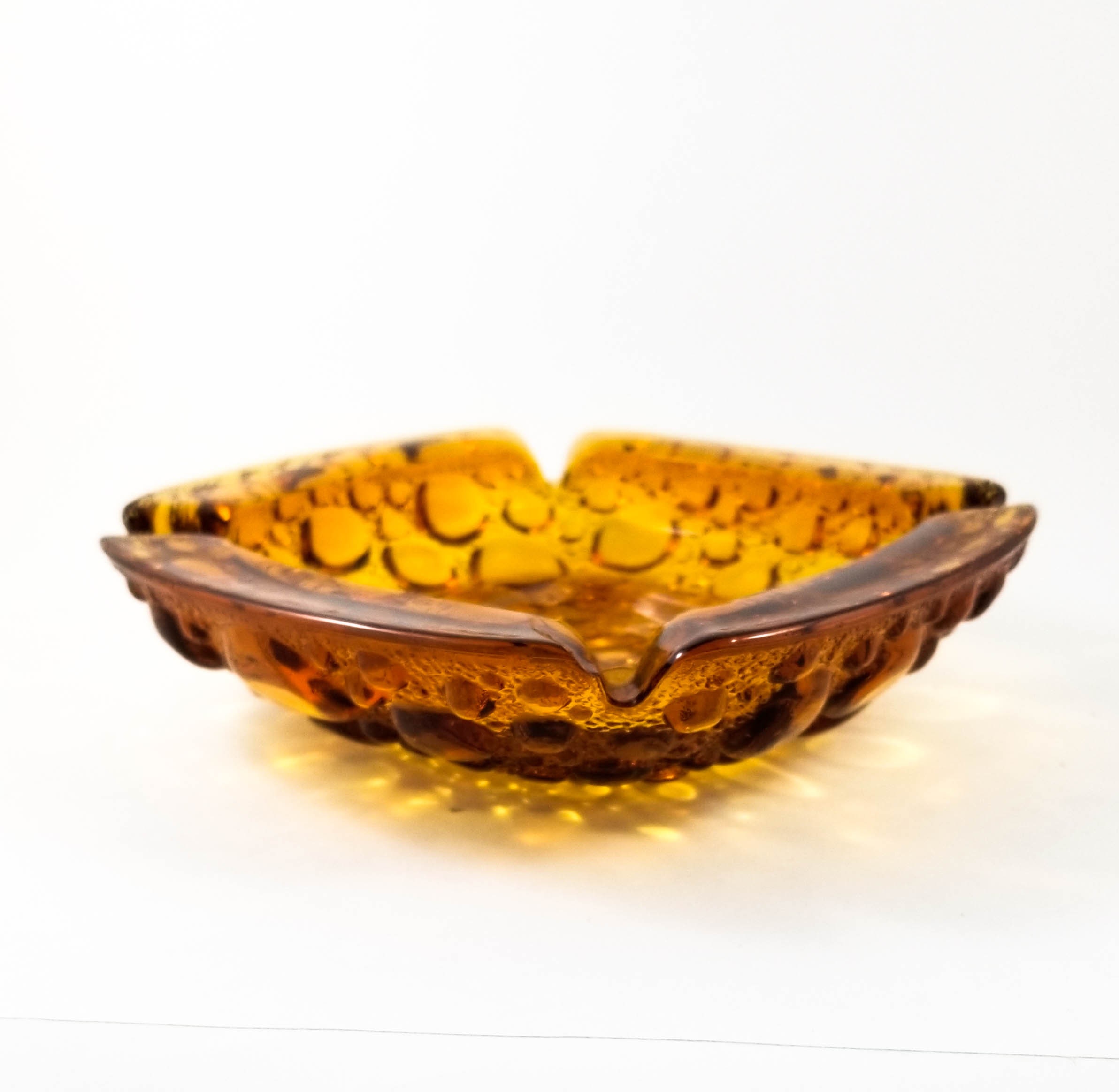 Fabulous Square Amber Bubble Glass Blenko Ashtray/Trinket Dish Large