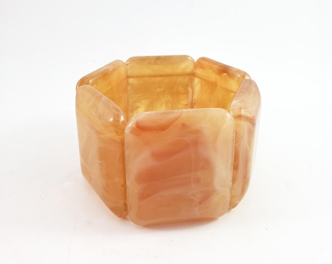 Gorgeous Acrylic tile Translucent Caramel Elasticized mottled  Lucite Bangle