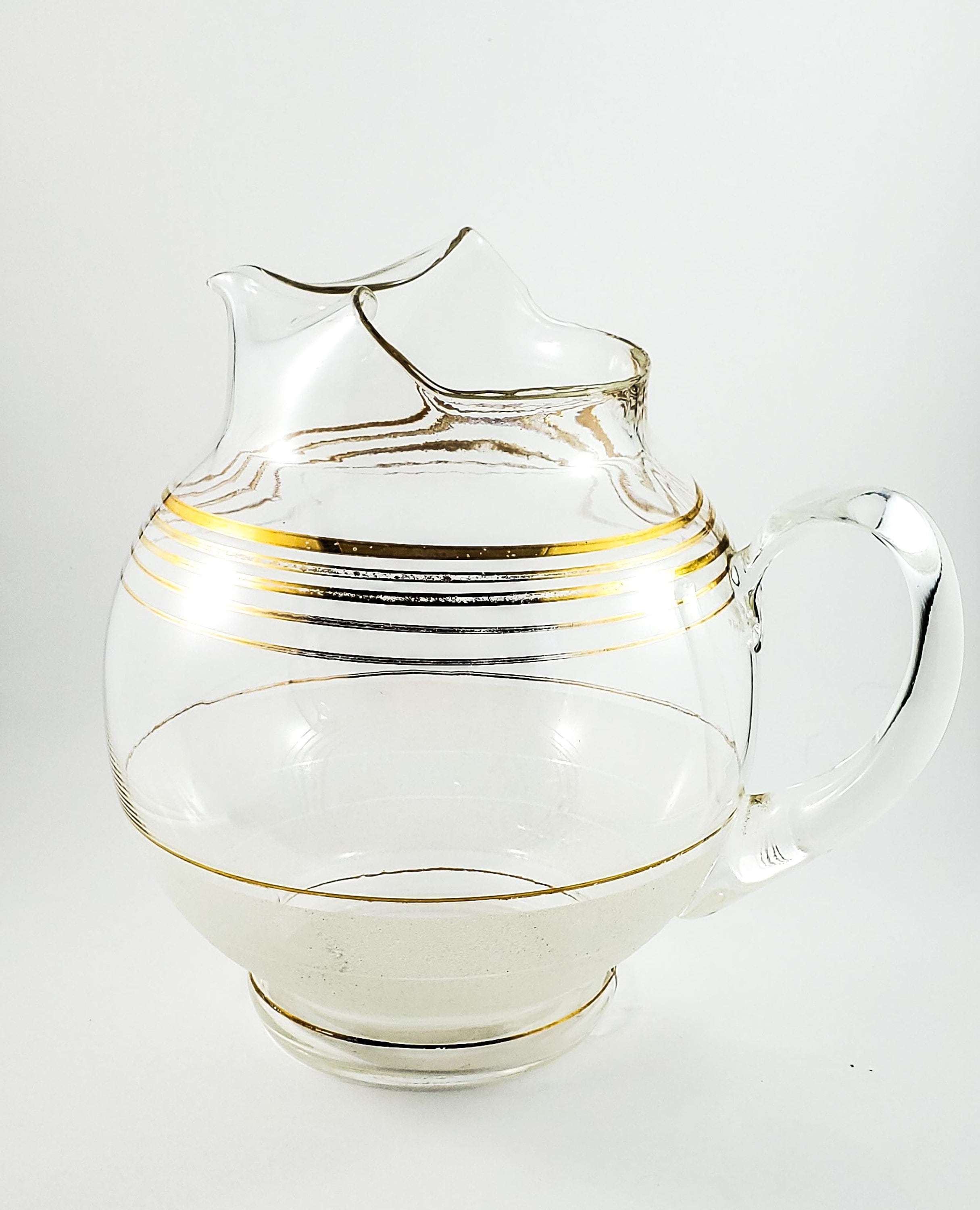 1950's clear Vintage Partially Frosted Cocktail Pitcher, Mid Century