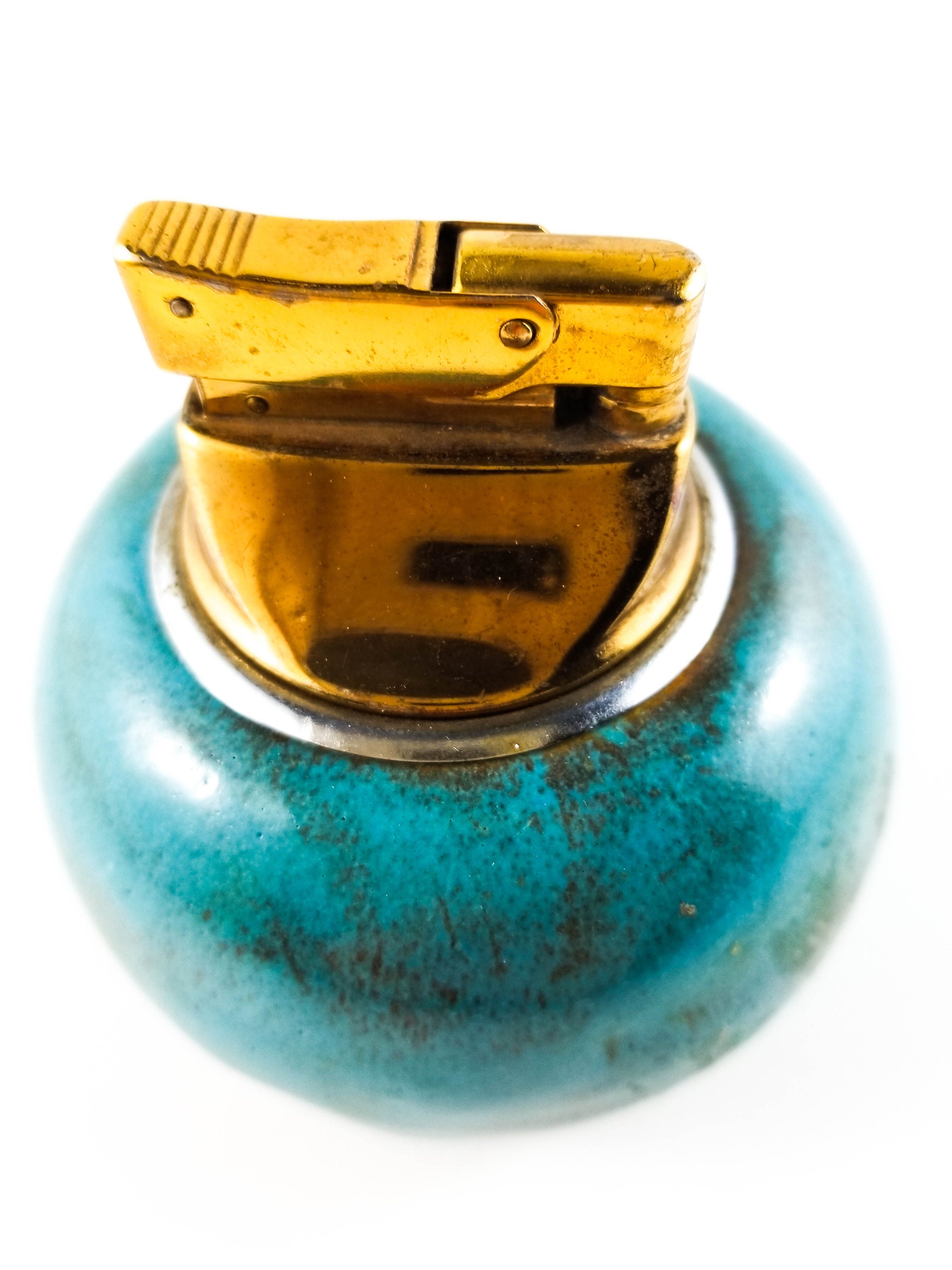Beautiful Round Ceramic and Brass Vintage Lighter