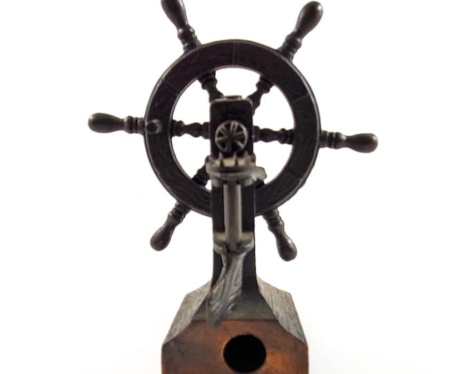 Miniature Bronze/Cast Iron Classic Ships Wheel Pencil Sharpener. WORKS!