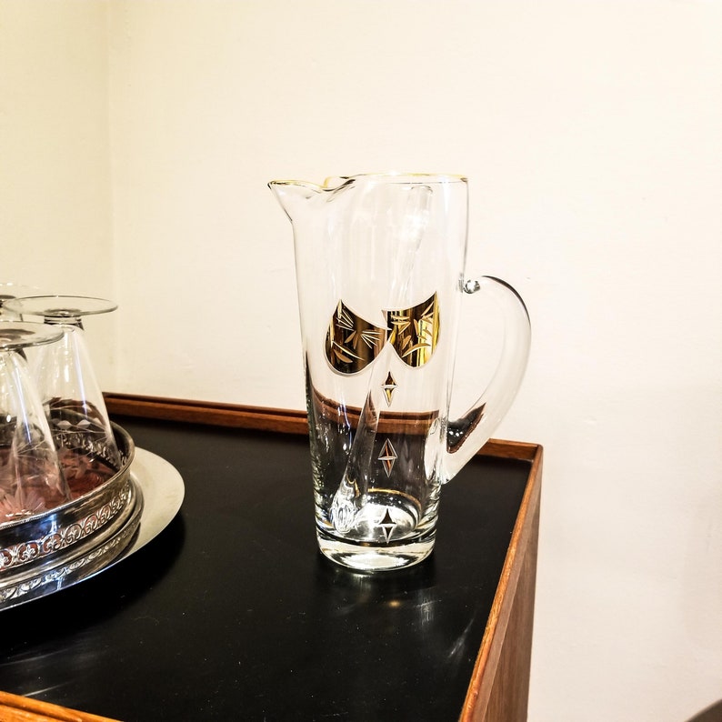 Blown Glass Gilt TragedyComedy Mask Themed Martini Pitcher with Glass stir stick