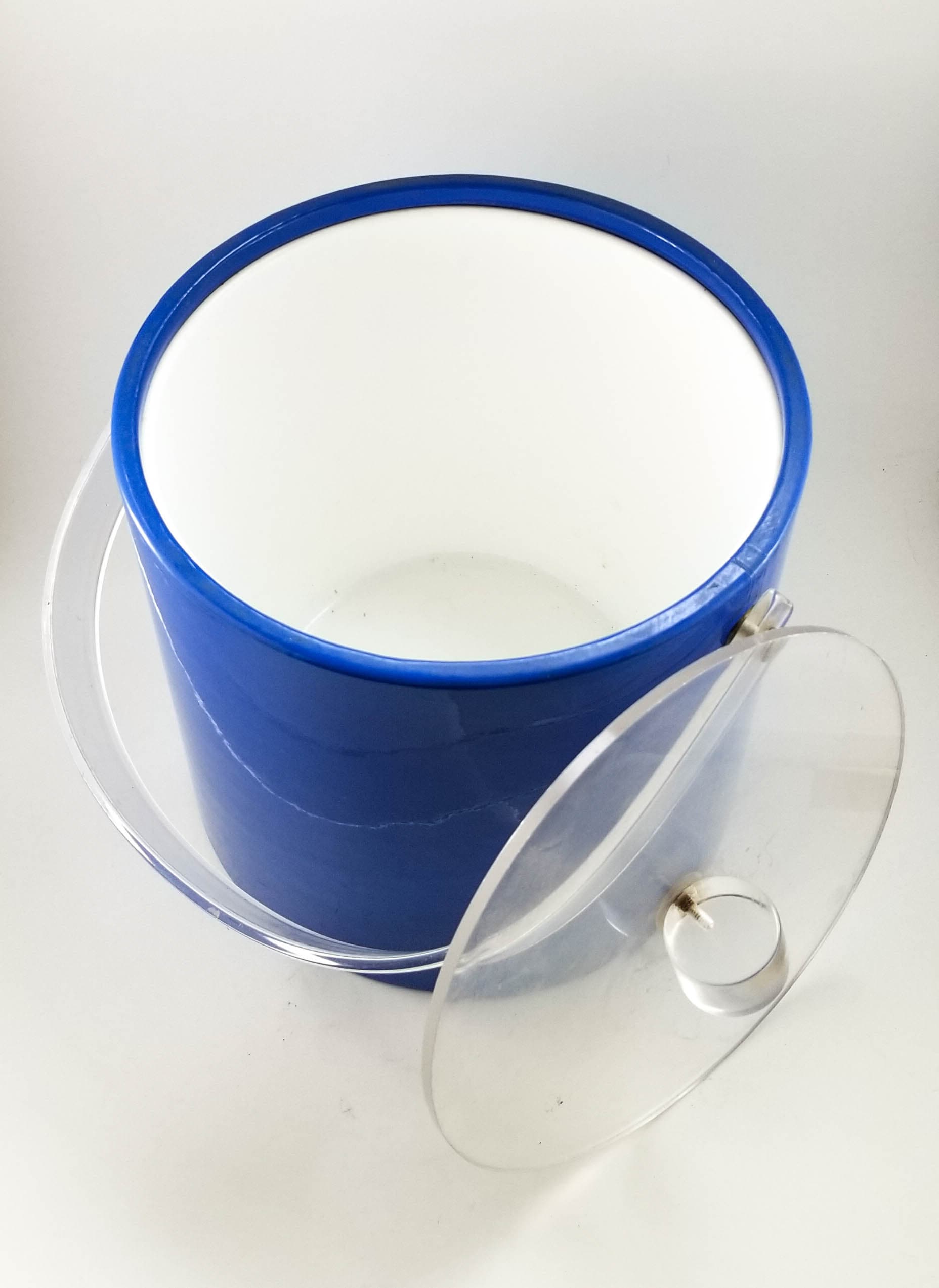 Blue Glossy Vinyl and Acrylic Mid Century Ice Bucket