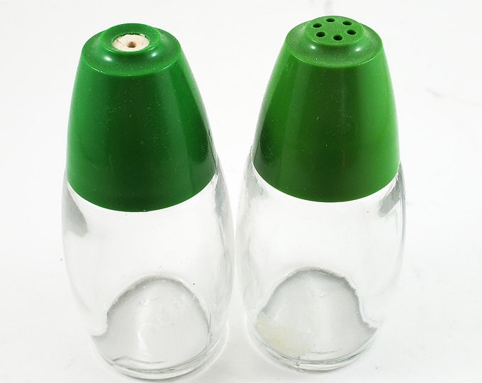 Simple Green Top and Clear Glass MCM Salt and Pepper Shakers