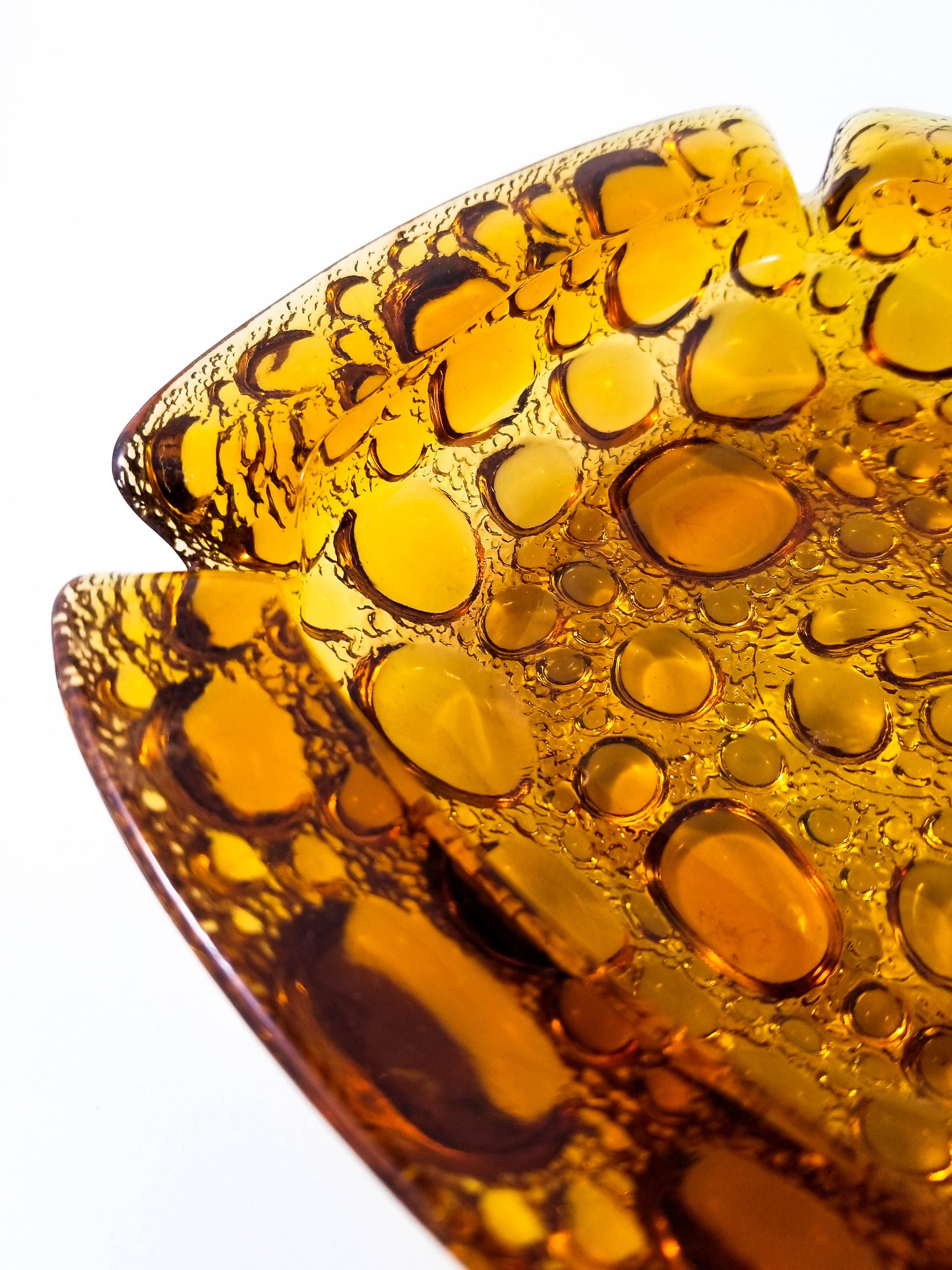 Fabulous Square Amber Bubble Glass Blenko Ashtray/Trinket Dish Large