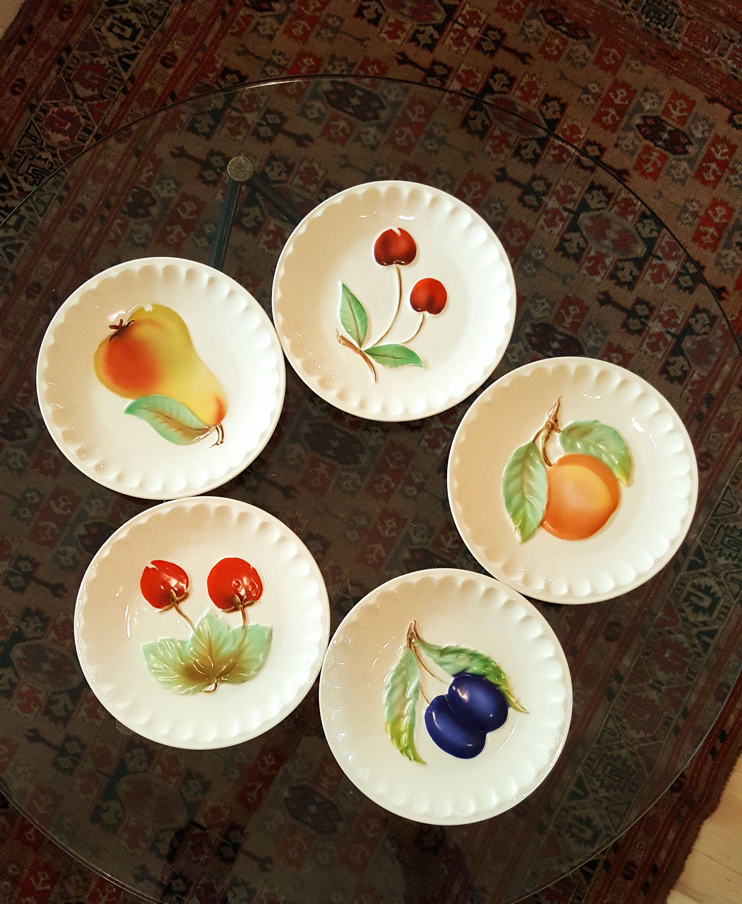 Set of 5 Beautiful Hand Painted Czech Dessert Plates