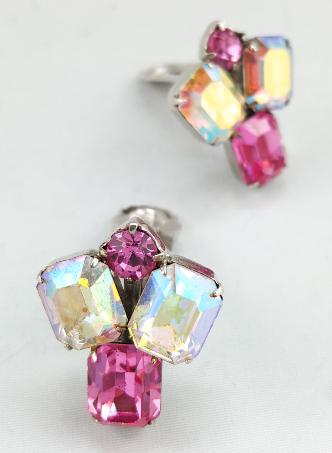 Vintage Signed Weiss Clip On Rhinestone Earrings