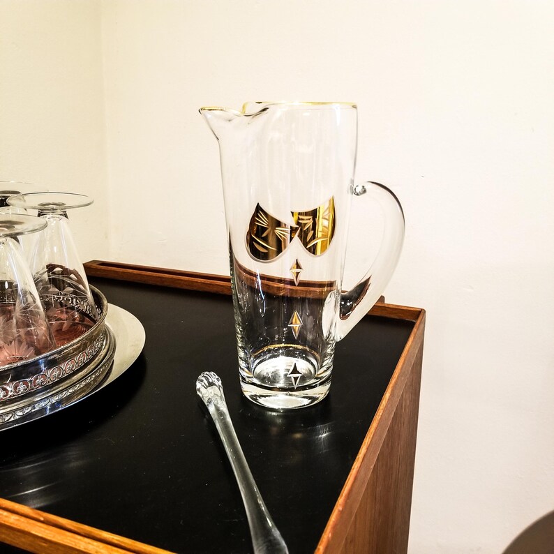 Blown Glass Gilt TragedyComedy Mask Themed Martini Pitcher with Glass stir stick